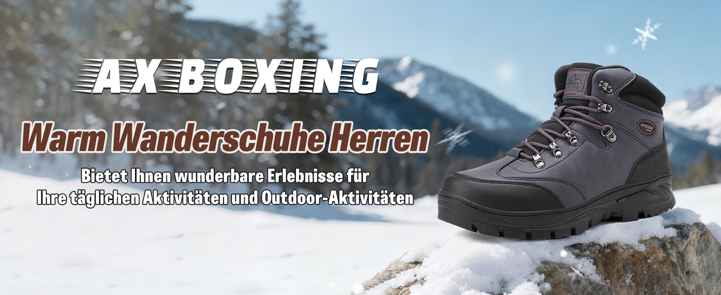 Чоловічі зимові черевики AX BOXING: утеплені, трекінгові, для хайкінгу, водонепроникні, антиковзаючі, 41-46 EU (Темно-синій, 45 EU)