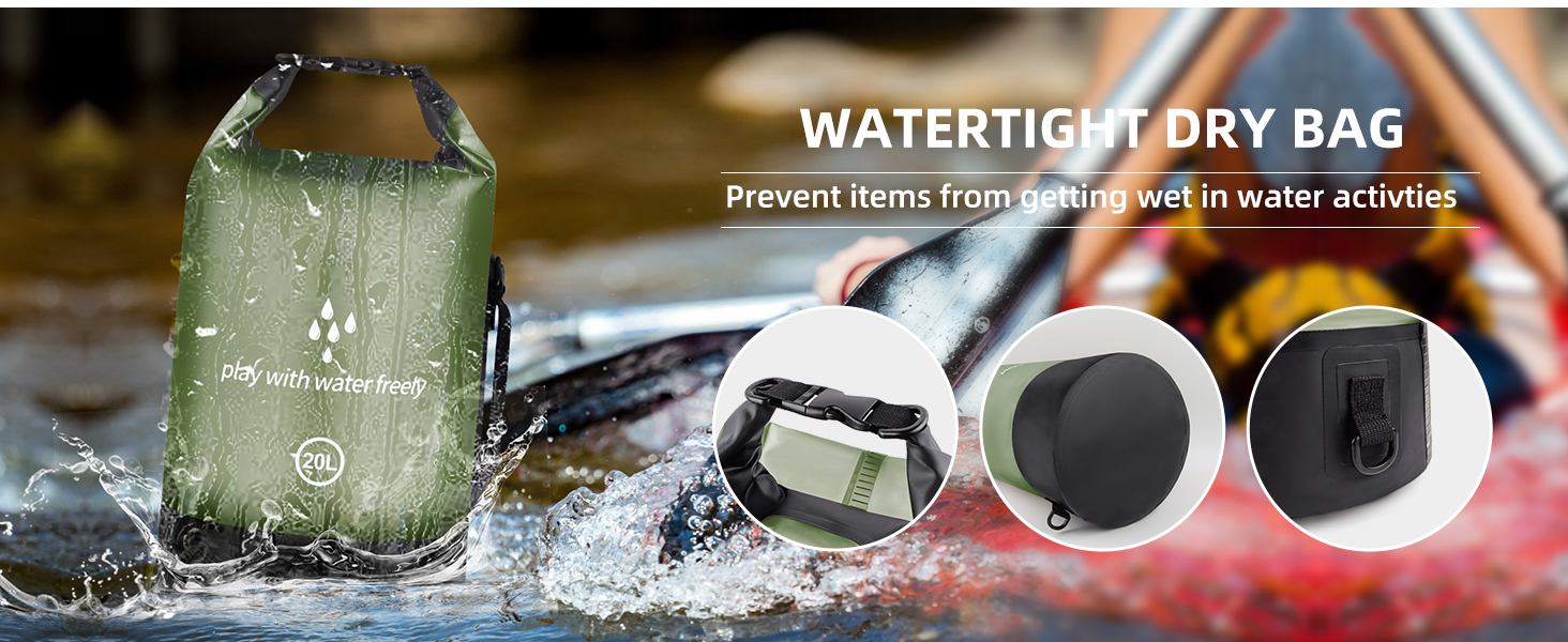Водонепроникний мішок-сумок Dry Sack 20 л Roll-Top від GES, з кишенею для телефону, для каякінгу, човнів, походів, каное, рафтингу, плавання, кемпінгу та риболовлі (армійний зелений)