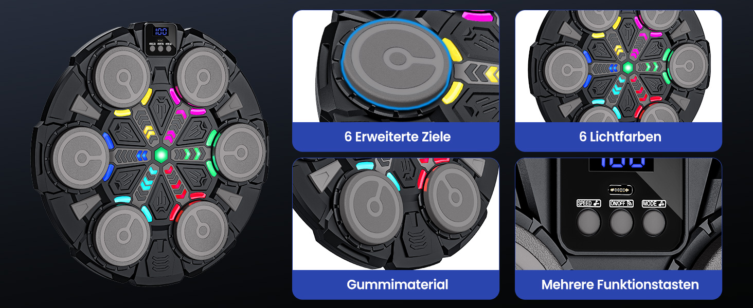 Музична боксерська машина IERAKOR для дітей з LED-підсвіткою, Bluetooth, 5 швидкостей, чорна