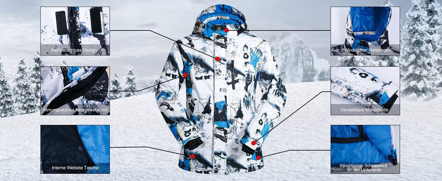 Чоловічий комплект гірськолижний: куртка та штани ALSOGO, водонепроникний, вітронепроникний, з капюшоном, для сноуборду та гірськолижного спорту, колір білий