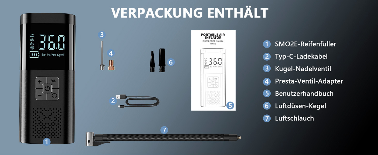 SERVOMASTER Електрична повітряна помпа з манометром, портативний міні-компресор, акумулятор 150PSI, LED-підсвічування, для авто, мотоцикла, велосипеда, м'ячів (чорний, сірий, бездротовий)