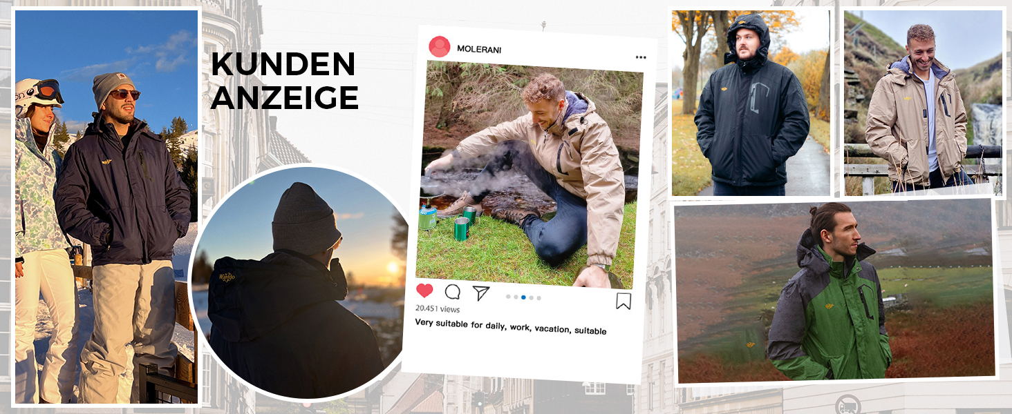 Чоловіча гірськолижна куртка Wantdo з флісовою підкладкою, водонепроникна та дихаюча, блакитна з гірським малюнком