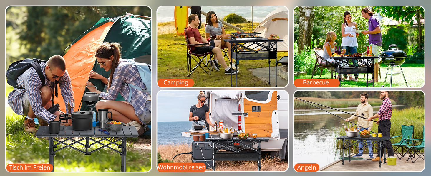 Складаний туристичний стіл Funyich 82x40 см з регулюванням висоти (44/70 см), з сітчастою кишенькою, для кемпінгу, пікніка, BBQ, саду