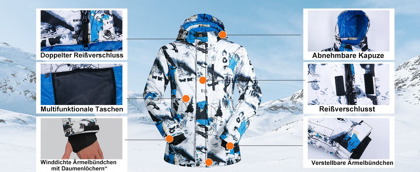 Чоловічий комплект гірськолижний: куртка та штани ALSOGO, водонепроникний, вітронепроникний, з капюшоном, для сноуборду та гірських лиж, чорний