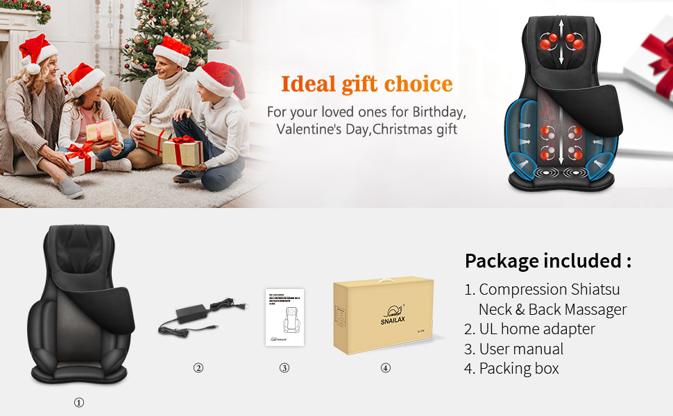 Масажне крісло Snailax Shiatsu з підігрівом, масажер для спини, шиї та плечей, електричний, для дому, подарунок