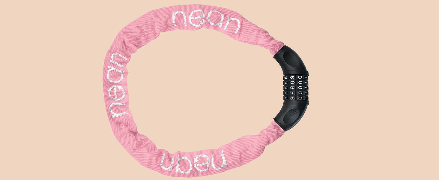 Велосипедне замкeць Nean з кодом та високим рівнем безпеки, 6 мм x 900 мм, рожевий