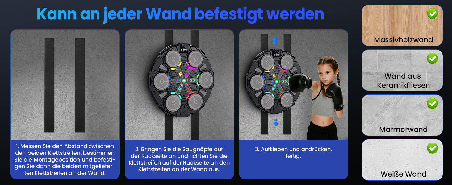 Музична боксерська машина IERAKOR для дітей з LED-підсвіткою, Bluetooth, 5 швидкостей, чорна