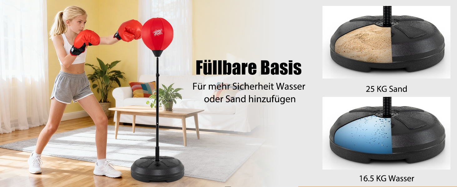GYMAX Набір для боксу з боксерським мішком 120-154 см, регульований, з рукавичками та насосом, стійка для дітей та дорослих, для боксу, кікбоксингу, швидкісних тренувань, зняття стресу