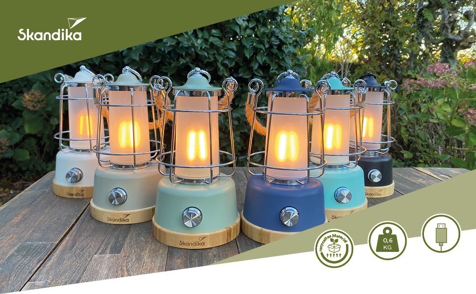 LED кемпінгова лампа Skandika Kiruna | Ретро лампа для відпочинку на природі з Powerbank, регулювання яскравості, USB, сталевий каркас, 200 годин роботи | Настільна/підвісна лампа