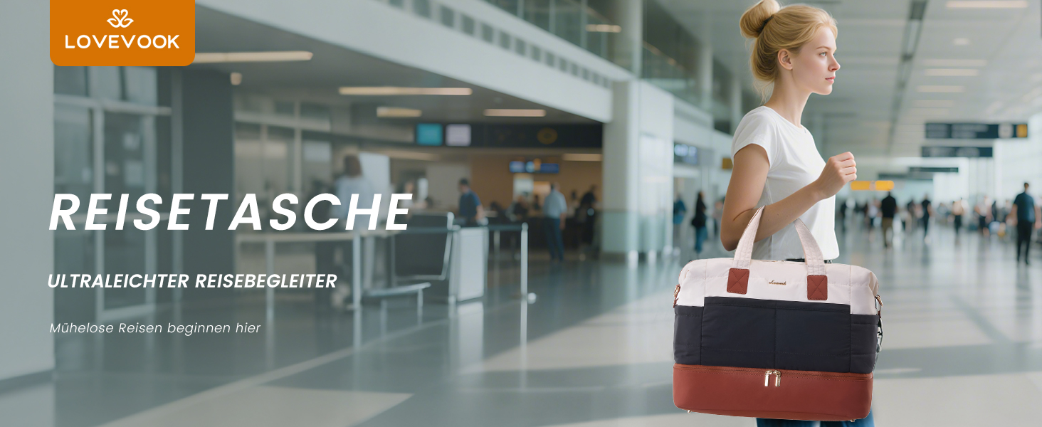 Сумка-мішок LOVEVOOK для вихідних, клінічна сумка, ручна поклажа, легка лікарняна сумка, місткий дорожній мішок з відділенням для взуття та косметичка, спортивна сумка для подорожей, 52x38x25 см (50 л), B-beige Nude