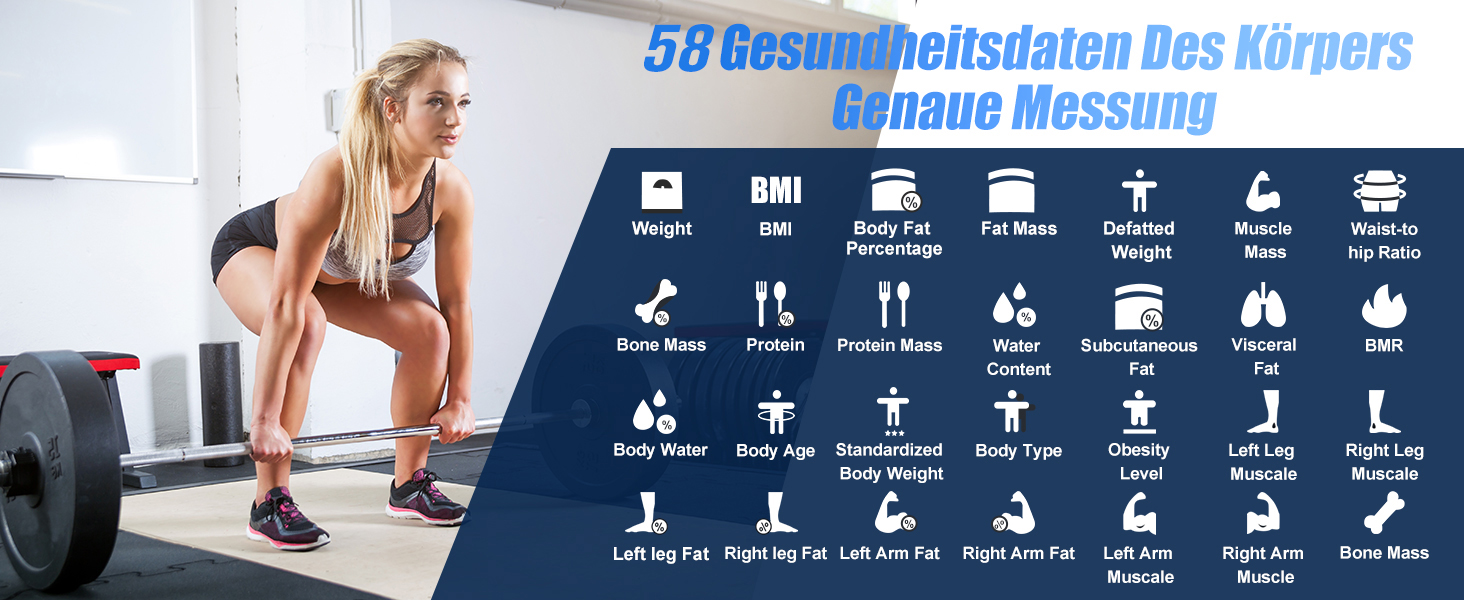 Вага для вимірювання жиру в тілі з датчиками рук, персональна вага з 8 електродами, цифрова вага з аналізом складу тіла, Bluetooth, 58 показників, для 24 користувачів, жир, ІМТ, 180 кг/400 фунтів, чорний