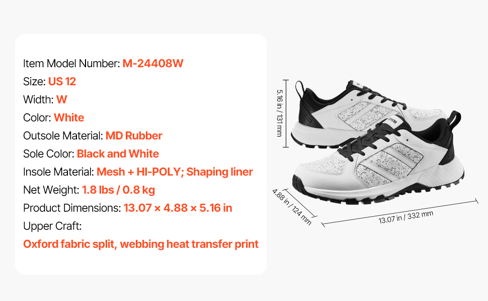 Чоловічі кросівки для тренувань VEVOR білі (44 EU, широка колодка)