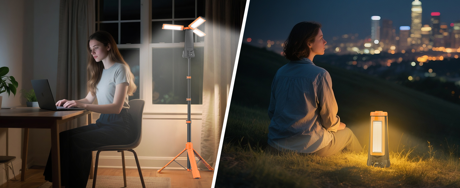 Портативна LED кемпінгова лампа 15000mAh з телескопічним штативом, 5500LM, IP65, вологостійка, для кемпінгу, подорожей, бастіону, намету, з підсвічуванням (Помаранчевий)