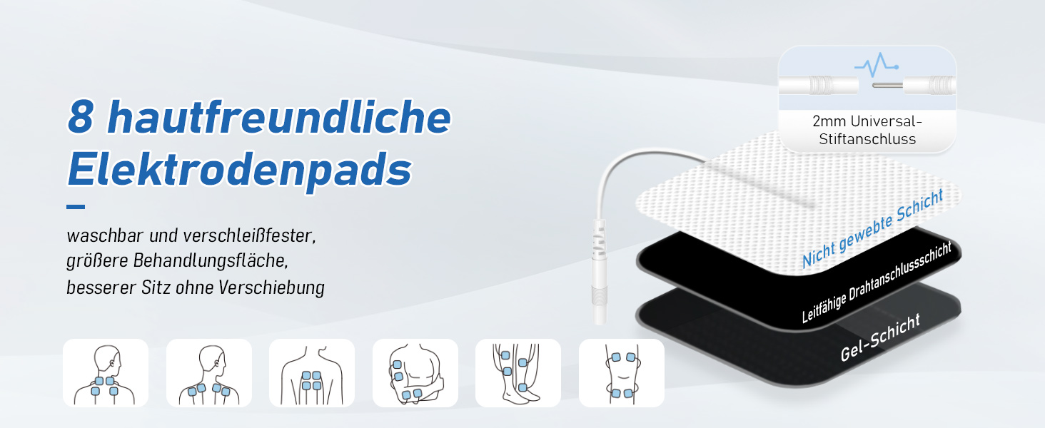 TENS пристрій для терапії болю, 5-в-1: TENS/EMS/IF/RUSS/DIY, для зняття болю, 80 програм масажу, 2 канали, 8 електродів, білий