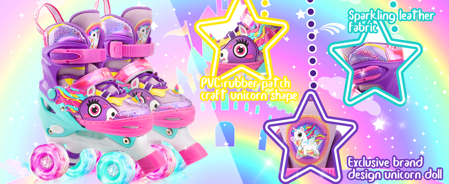Дитячі ролики Єдиноріг для дівчаток та хлопчиків, регульовані розміри, світлові колеса, ролики-човники для початківців, фіолетовий колір