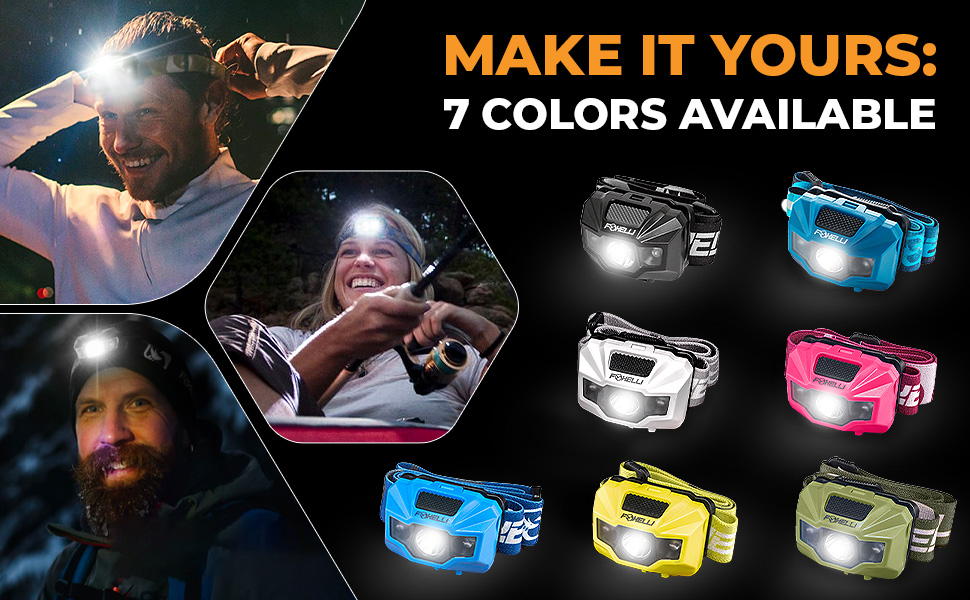 Foxelli LED налобний ліхтар з акумулятором – Ultraleichte перезарядна налобний ліхтар з червоним світлом для дорослих та дітей, для бігу, джогінгу, читання, риболовлі, велосипеда, кемпінгу, піших прогулянок та активного відпочинку 2 шт. Чорний