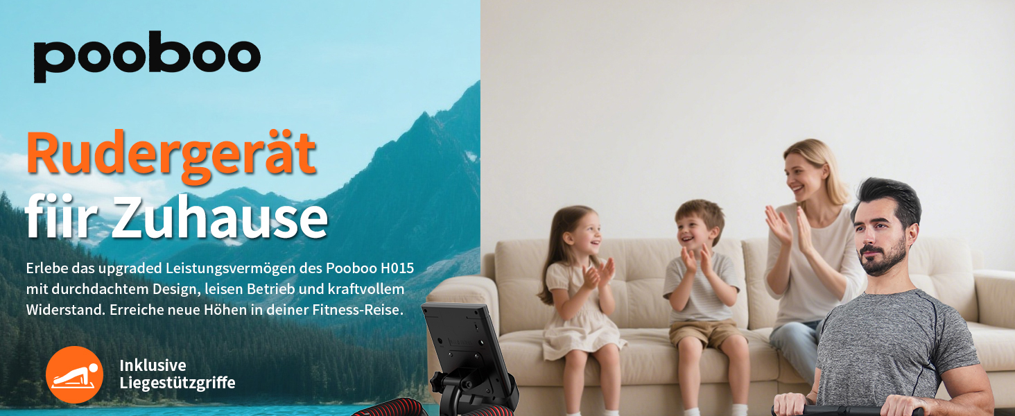 Гребний тренажер Pooboo з магнітною системою опору, 360 lbs, складаний, з тримачем для планшета та зручним сидінням, для дому H015-3