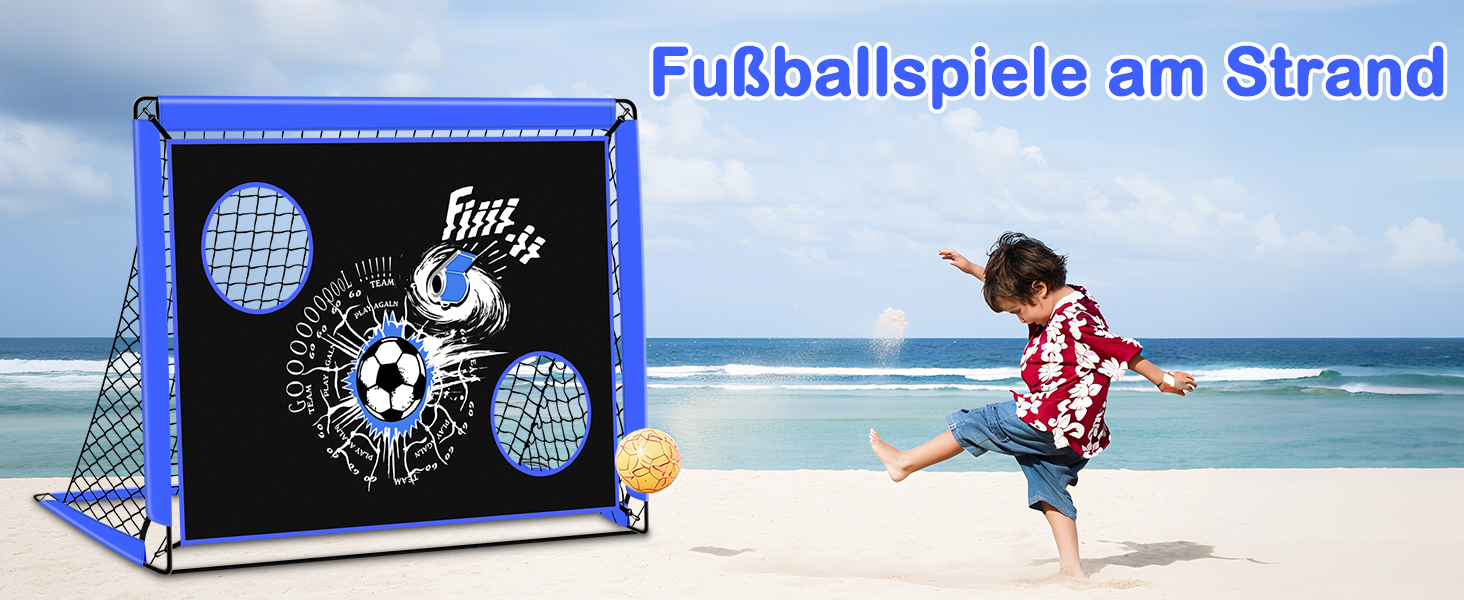 Дитячі ворота для футболу, 2-в-1 Pop-Up ворота, розкладні для саду, з сумкою та 4 кілочками (150x120 см, блакитні)