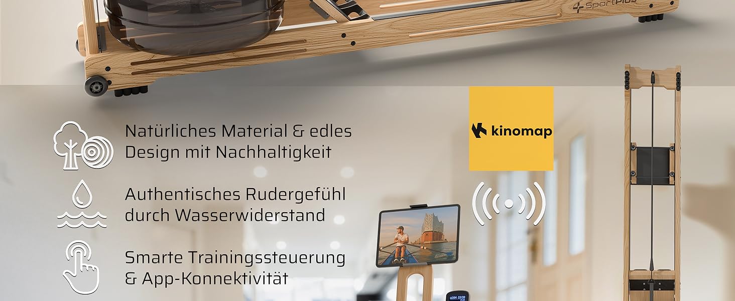 Водяний тренажер SportPlus для дому - міцний, складаний, з екологічного дуба, до 180 кг, сумісний з додатком