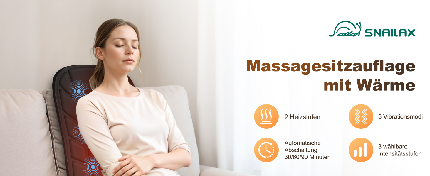 Масажний накид Snailax з 10 вібраційними моторами та підігрівом для спини та шиї. Зручний для дому, офісу та в подорожах. Чорний колір.