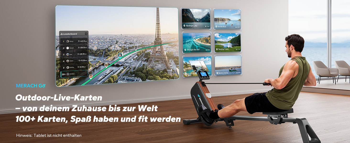 Гребний тренажер MERACH для дому, складаний, магнітний, тихий, з додатком, подовжені направляючі, електричне налаштування (самостійно)