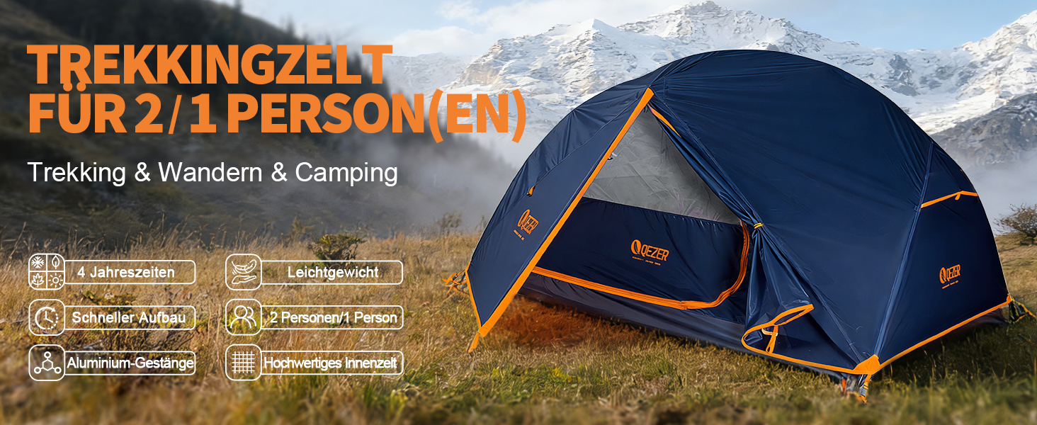 Намет кемпінговий купольний Campingzelt на 1-2 особи, водонепроникний, вітростійкий, 3-4 сезони, 1.85/2.3 кг, для туризму, кемпінгу та активного відпочинку (синій)