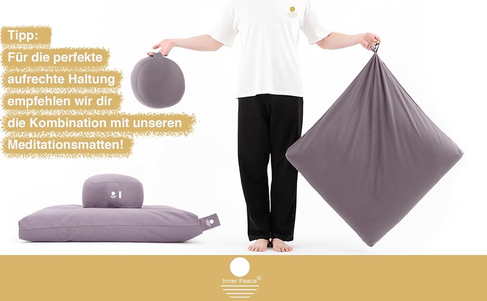 Подушка для медитації та йоги Inner Peace кругла, з органічної бавовни та лушпиння гречки, знімний чохол, фіолетова
