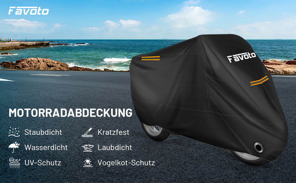 Чохол для мотоцикла Favoto Outdoor XXL, 210T Oxford, чорний, 245x105x125 см