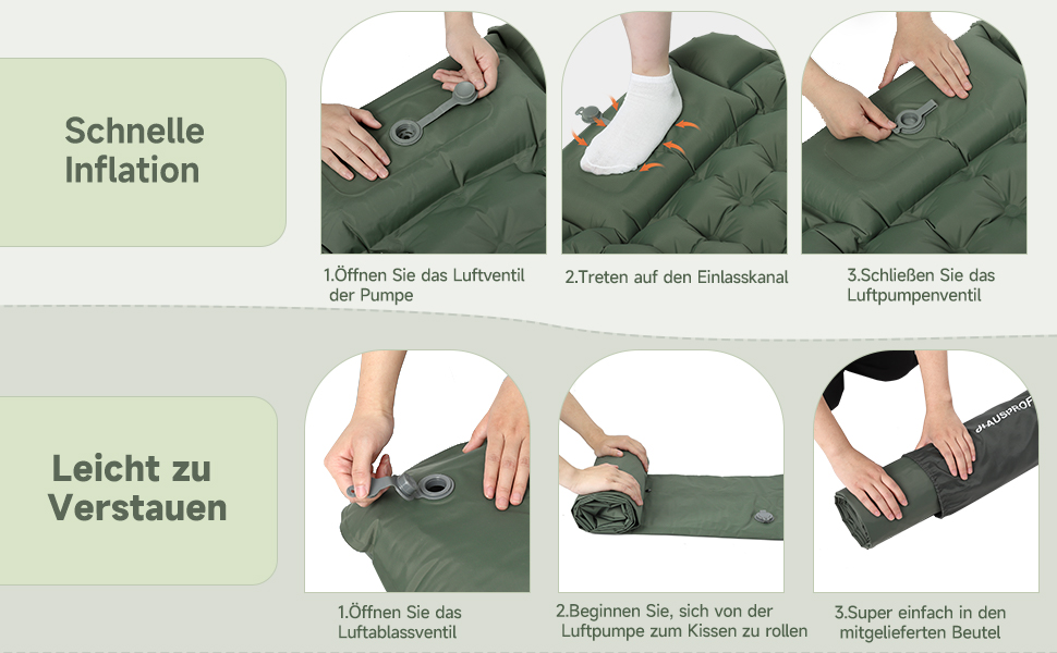 Килимок туристичний самонадувний HAUSPROFI, Ultraleicht, для кемпінгу, з помпою та подушкою, армійний камуфляж