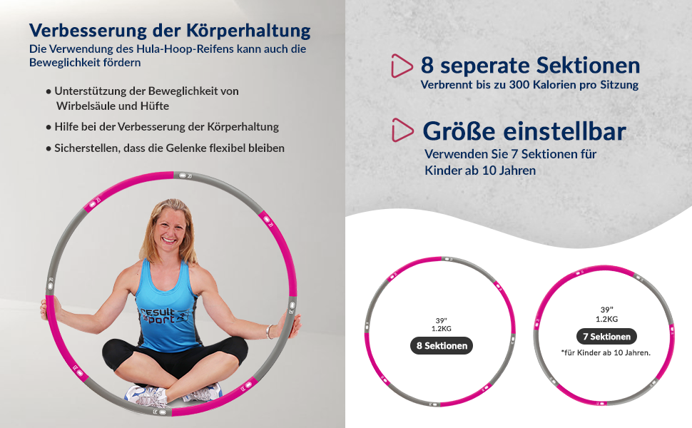 Обруч для фітнесу ResultSport Hula Hoop 1.2 кг, розбірний, 100 см, для схуднення та тренувань