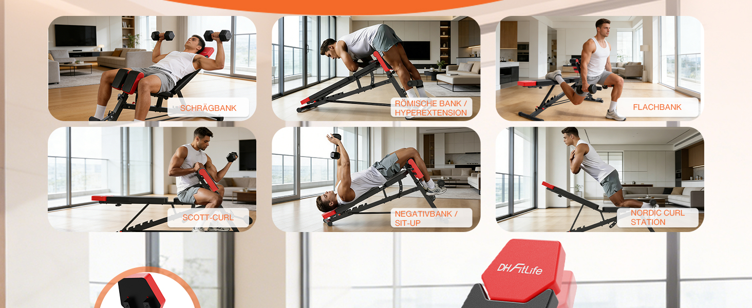 DH FitLife 2026 Преміум Тренажерний комплекс 6-в-1: регульована лава для жиму, гіперекстензія, тренажер для дому та фітнесу