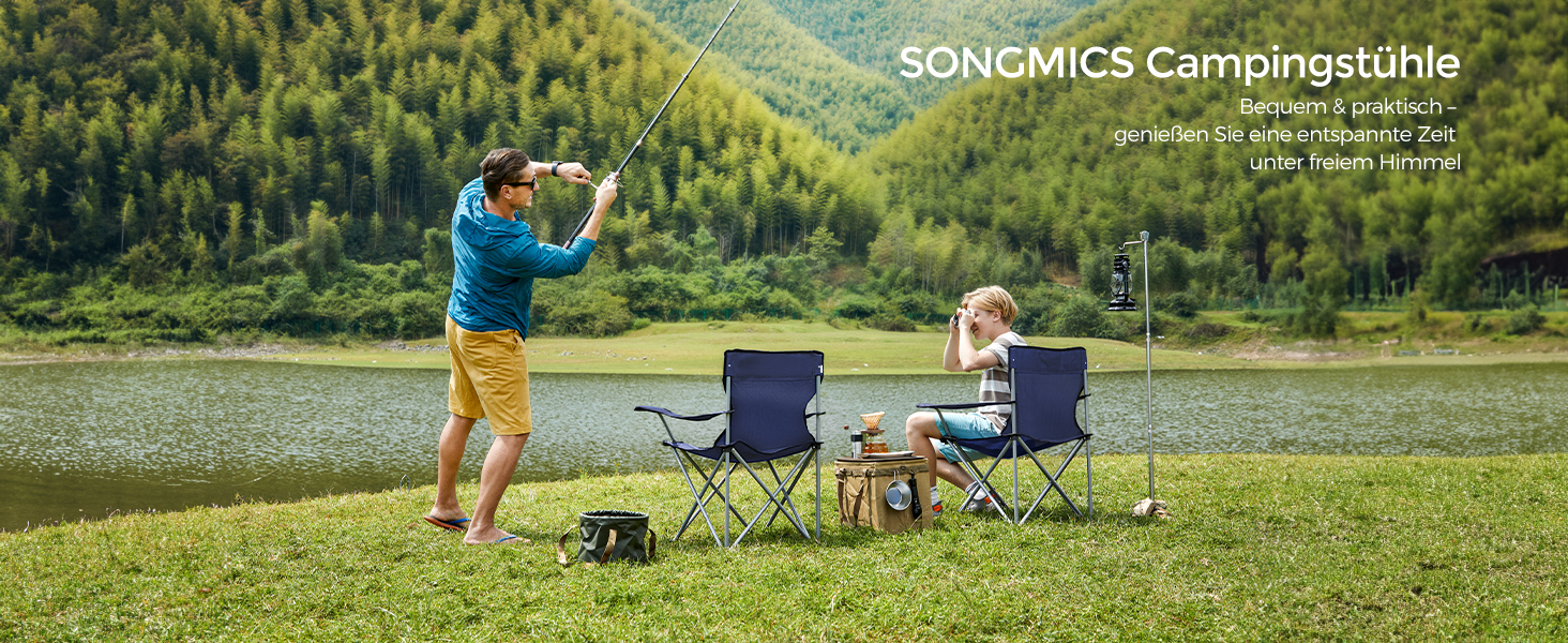 SONGMICS Крісла для кемпінгу, складні, для відпочинку на природі, зручні, з підлокітниками та тримачем для напоїв, стабільний каркас, вантажопідйомність 120 кг, 2 шт (Темно-синій)