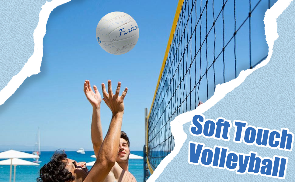 Волейбольний м'яч Fantecia, розмір 5, шкіряний Soft-Touch, білий, з насосом, для гри в приміщенні, на вулиці, в басейні, на пляжі та в саду