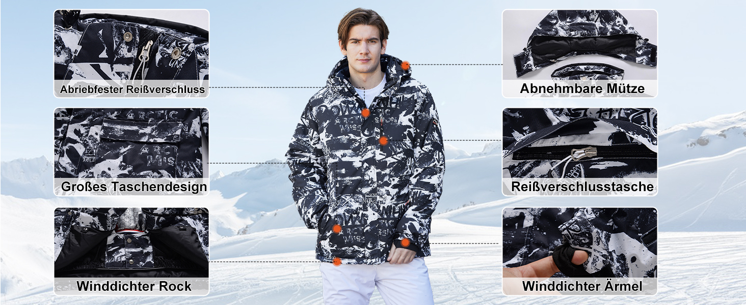 Сніговий костюм чоловічий HOUZONIY, комплект 2-в-1, теплий, вітронепроникний, чорний