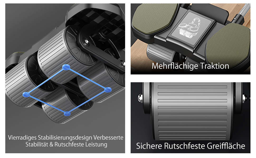 Ролер для пресу, тренажер для дому, покращене 4-колісне шасі, стабільний тренажер для зміцнення м'язів пресу та корпусу, довговічний та легкий, ідеальний для чоловіків та жінок, чорно-синій