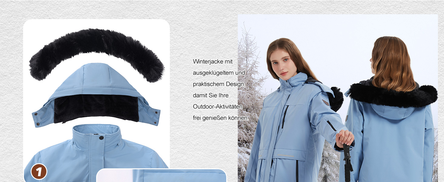 Водонепроникна зимова куртка Voqeen для жінок. Тепла флісова снігозахисна куртка для катання на лижах, вітронепроникна, дихаюча, з капюшоном. Розмір M, колір персиковий.