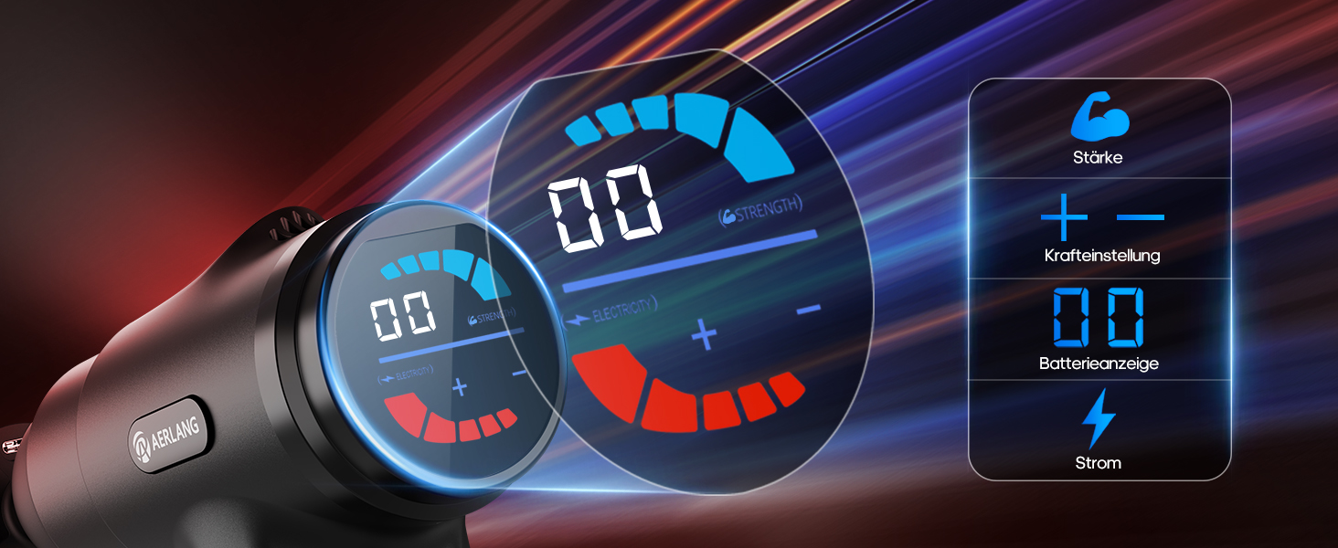 Масажер для м'язів AERLANG з підігрівом та LED-дисплеєм, 20 режимів, 7 насадок