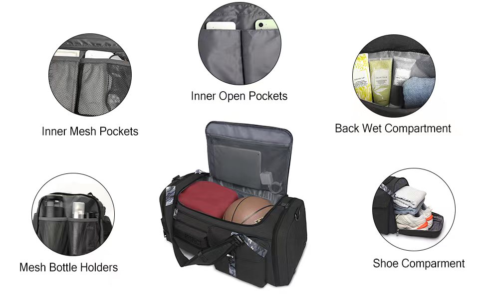 Спортивна сумка-рюкзак 3-в-1 для чоловіків з відділенням для взуття та вологих речей, чорна (22.4 x 10.6 x 11 дюймів)
