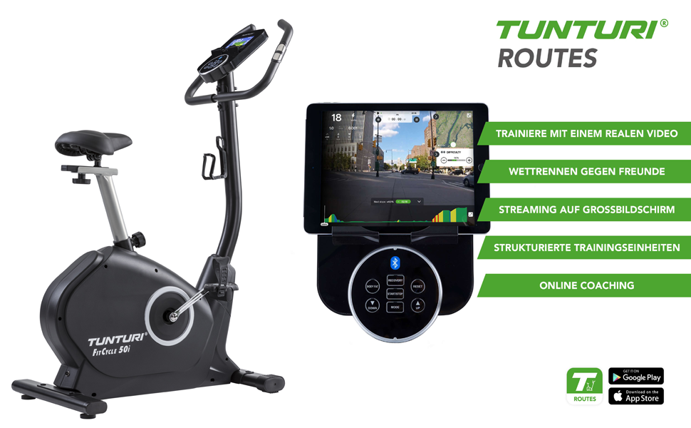 Велотренажер Tunturi FitCycle 50i/70i з LCD монітором Ергометр з додатком (Tunturi Routes & Zwift) Велосипед для домашнього тренажера на 32 кроки, датчик серцевого ритму, вантажопідйомність 150 кг (Tunturi Fitcycle 50i)