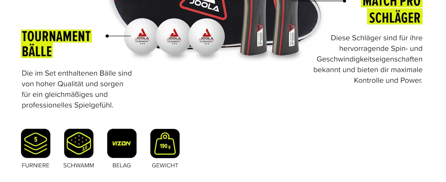 Набір для настільного тенісу JOOLA Duo PRO: 2 ракетки, 3 м'ячі, чохол, червоно-чорний, 6-елементний