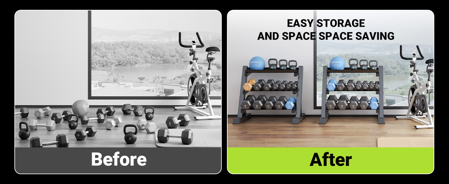 Стойка для гантелей з вантажопідйомністю 500 кг, 3 полиці для зберігання гантелей, 96 x 48 x 91 см (гантелі не входять до комплекту)