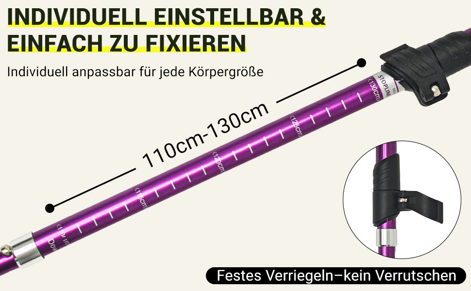 Чоловічі та жіночі палки для скандинавської ходьби, 2 шт. Телескопічні палки для трекінгу з алюмінію з гумовими амортизаторами, фіолетовий колір