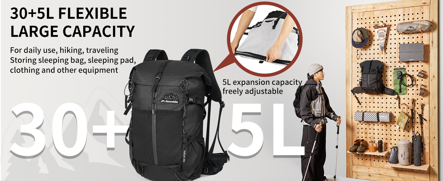Рюкзак Naturehike 25/35 л водонепроникний для туризму, подорожей, кемпінгу, чоловічий та жіночий