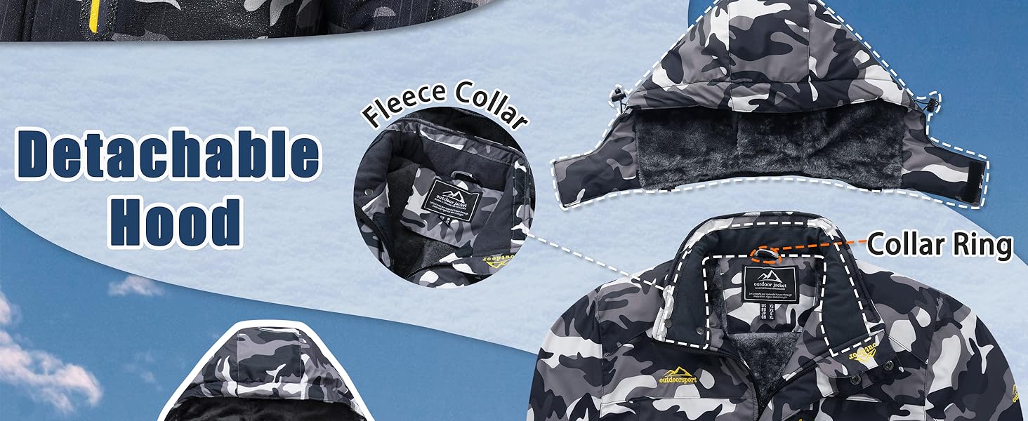 Чоловіча зимова флісова куртка MAGCOMSEN з підкладкою, для катання на лижах, Outdoor, вітронепроникна, водонепроникна, тепла, функціональна куртка з капюшоном для походів та кемпінгу (Чорний-Камуфляж, L)
