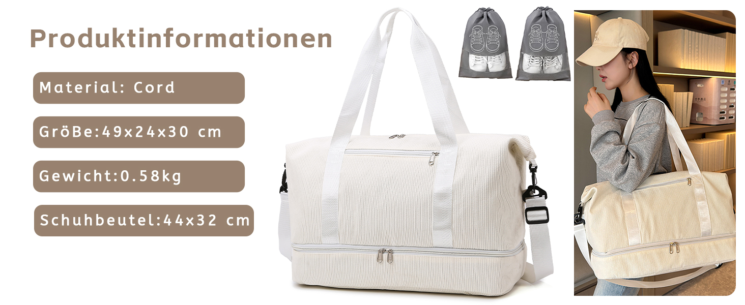 Спортивна сумка-рюкзак для жінок, 35л, Weekender, для подорожей та тренувань, з відділенням для взуття та мокрих речей, бежева