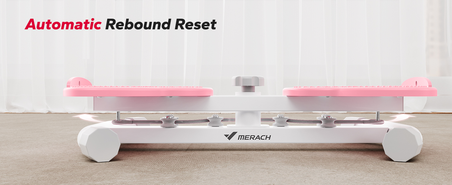 MERACH Твістер для стегон, платформа для скручування талії з 2 еластичними шнурами для підтягнутої талії та тренування пресу, Макс. 136 кг, безшумне тренажерне обладнання для дому для жінок та чоловіків, Рожевий