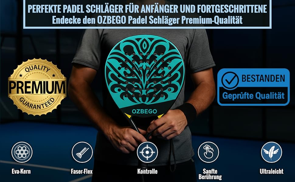 Набір для падел-тенісу Ozbego: повний карбон, сумка, 2 овергрипи, бандаж на зап'ястя, захисна плівка. Підходить для початківців та досвідчених гравців. Легкий та довговічний. Чорний та зелений колір.