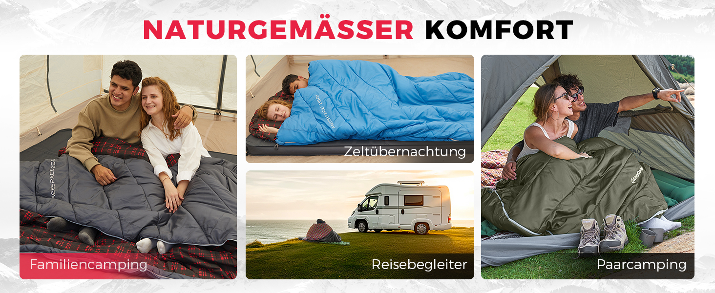 Сплячий мішок KingCamp для 2 осіб з фланелі, зимовий, 3-4 сезони, з подушками, для кемпінгу та відпочинку на природі (сірий)