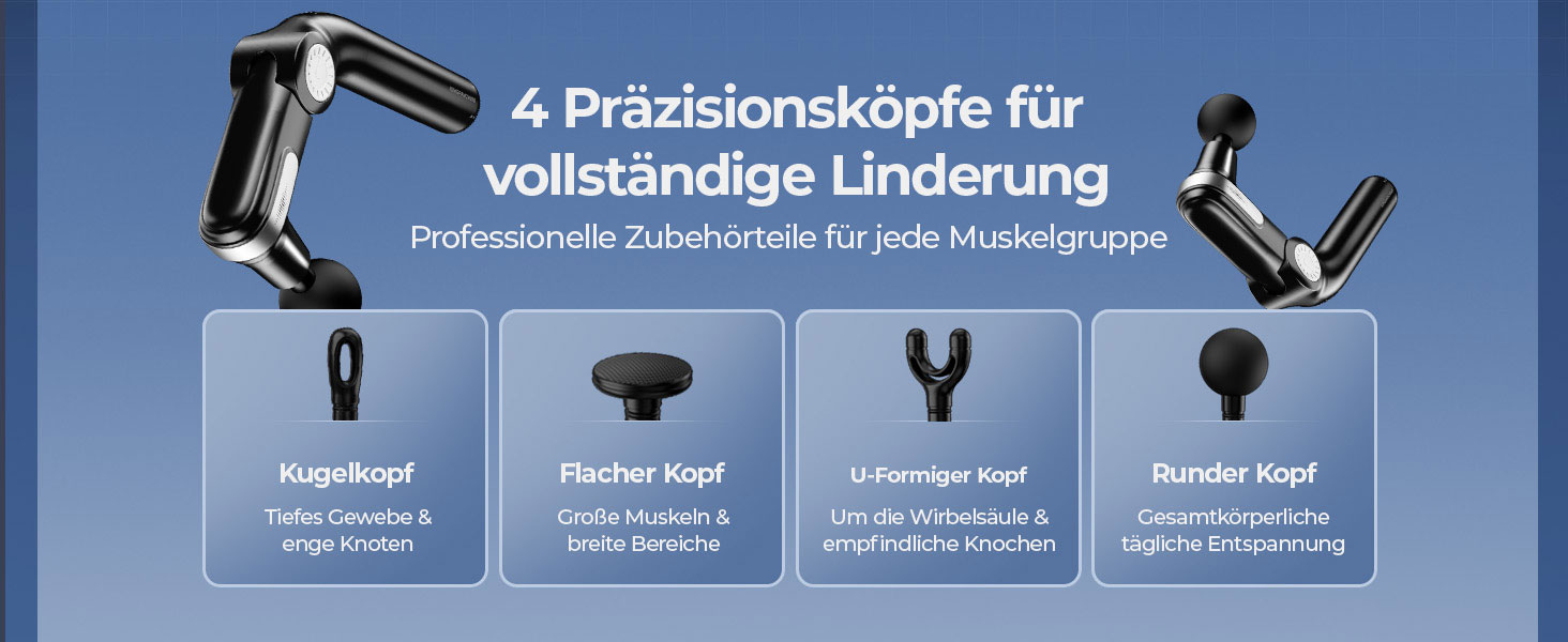 Масажер для тіла KingPavonini з висувним руків'ям та складним голівкою, масажна пістолета для спини з 3 регульованими кутами та 4 насадками, масажер - подарунок для чоловіків та жінок, чорний