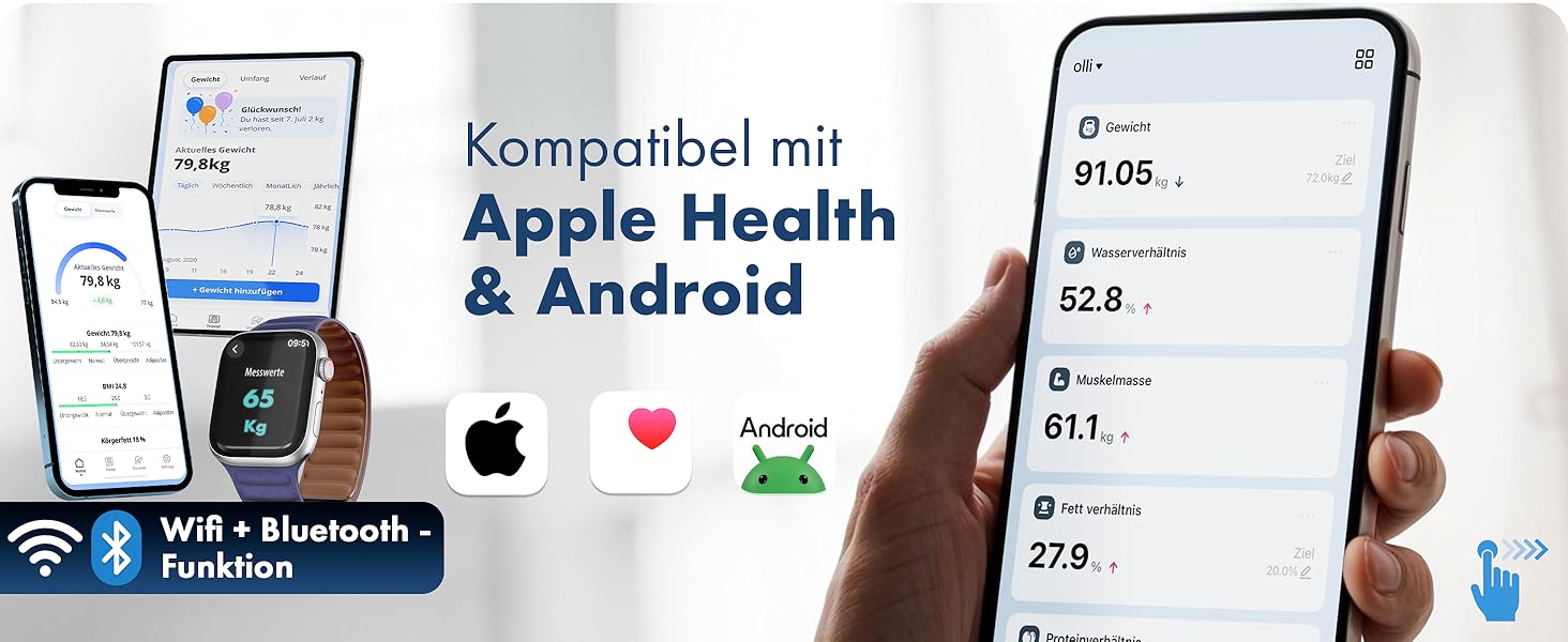 Інтелектуальна вага з аналізом складу тіла - WiFi та Bluetooth, TFT LCD дисплей, вимірювання жиру, м'язової маси, крокомір, акумулятор 800 mAh, сенсори для аналізу тіла